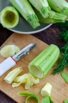 Raw zucchini on the table. Stock Photos