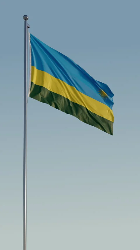 Rawanda Kigali Flag vertical Cinematic Loop Realistic Motion Blue Sky Stock Footage 278732006