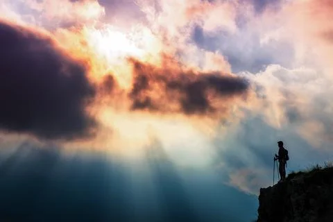 Ray divine sun in the mountains Stock Photos