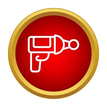 Ray gun icon on a red round button with golden frame Stock Illustration