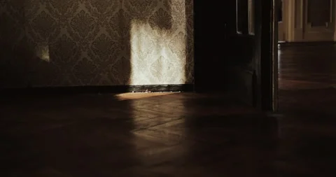 Ray of light falls on door closing with creek\squeak in old soviet flat room Stock-Footage 147275787