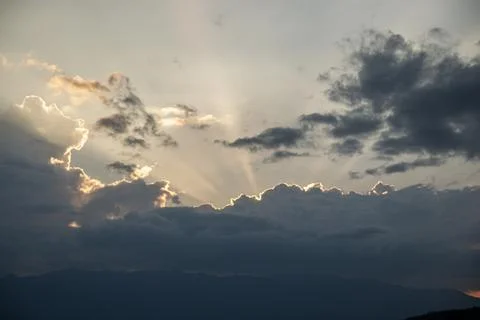 Ray of light through the clouds on the high mountain, beautiful scenery. 스톡 사진