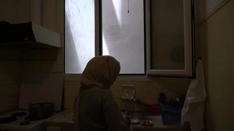 Ray of light through a kitchen window Stock Footage 145815442