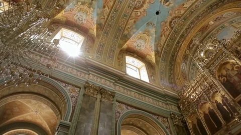 A ray of light through the window of the cathedral Stock Footage 76046977