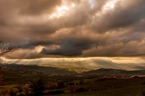 Ray of lights through clouds Foto stock