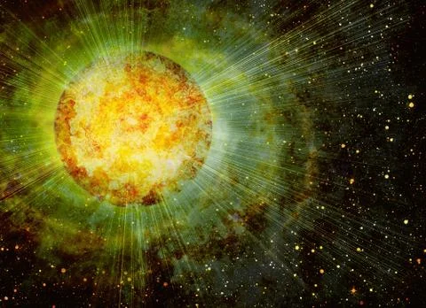 Rays beam of planet on space stars backgrounds Stock Illustration