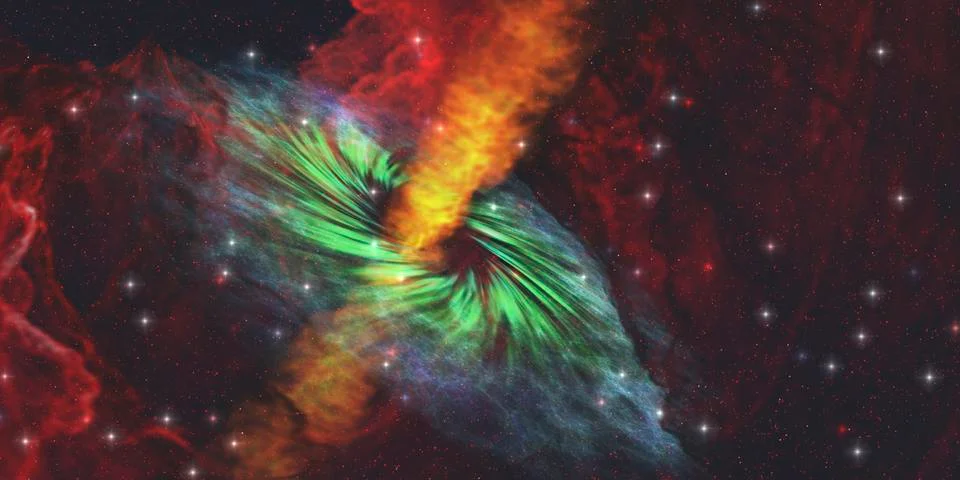 Rays of hot plasma radiate out from this black hole. Stock Illustration