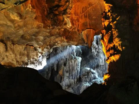 Rays of light in a cave Stock Photos
