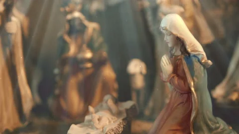 Rays of Light Christmas Nativity Scene Mother Mary Baby Jesus Shepherds_02 Stock Footage 144369813