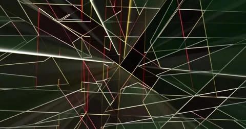 Rays of light form geometric shapes, flicker and move in three-dimensional space Stock Footage 247132040