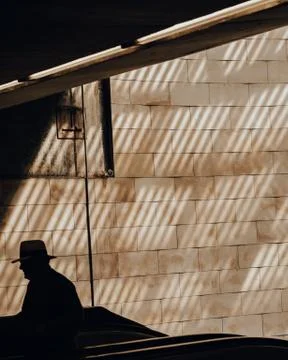 Rays of light with man in the hat silhouette Stock Photos