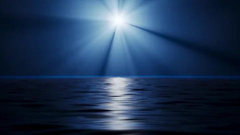 Rays of light shine and move across the surface of the sea at night. Stock-Footage 335243935