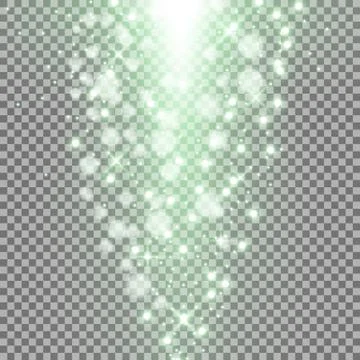 Rays of light with sparkles, green color Stock Illustration