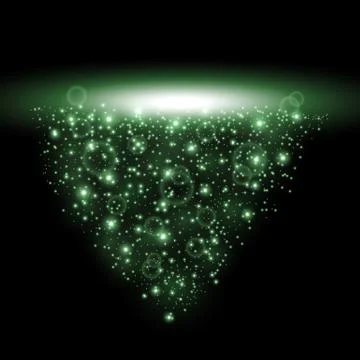 Rays of light with sparkles, green color Stock Illustration