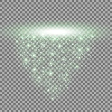 Rays of light with sparkles, green color Stock Illustration