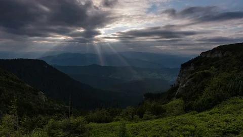 Rays of Light Timelapse at Sunset in Ceahlau Mountain Range Stock Footage 75429846