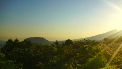 The Rays of the Setting Sun Over Mount Asama from the Old Usui Pass Stock Footage 330856480