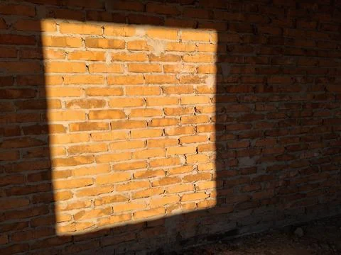 The rays of the setting sun passed through the square window 스톡 사진