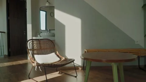 Rays of setting sun through the roller blinds on window, Sunshine over the Video stock 148395155