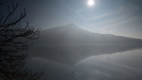 The rays of the sun in the clouds. Mountain Lake. Stock Footage 74183494