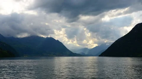 Rays of the sun glide over Lake Lucerne Stock Footage 50161374
