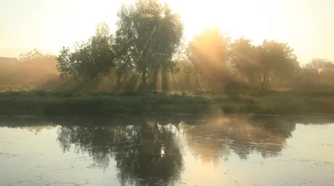 Rays of the sun in the morning mist Stock Footage 66257097