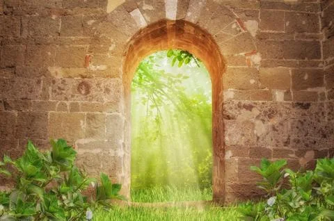 Rays of sunlight and Ancient Gate Stock Photos