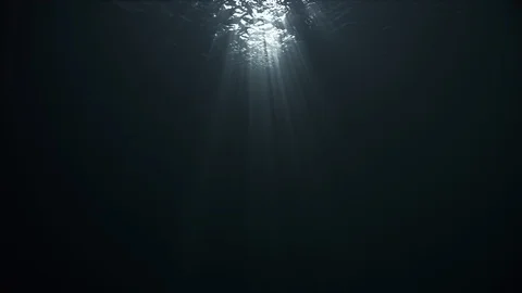 Rays of Sunlight Penetrate Clear Water, Air Bubbles Rise to the Surface. Stock Footage 117611859