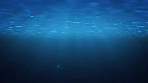 Rays of sunlight shining from above penetrate deep clear blue water. Sun light Illustrazione stock