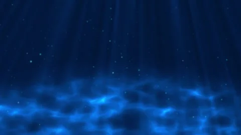 Rays of sunlight shining in deep clear blue water. Moving small bubbles. Sunligh Stock Footage 327040378