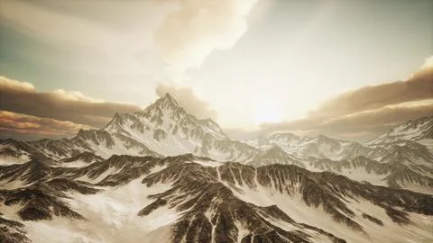 Rays of Sunset on the Tops of the Mountains Stock Illustration