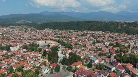 Razlog Bulgaria Drone Pan Movement Over Houses Stock Footage 344058252