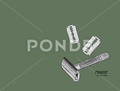 Razor and razor blade illustration vector. Stock Illustration
