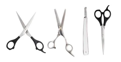 Razor and scissors on a white background Stock Photos