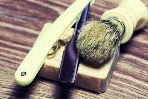 Razor sharp soap brush Stock Photos