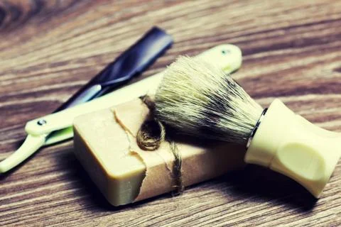 Razor sharp soap brush Stock Photos