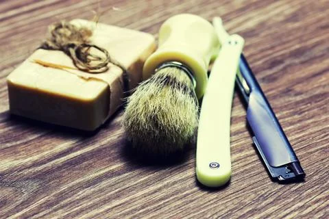 Razor sharp soap brush Stock Photos