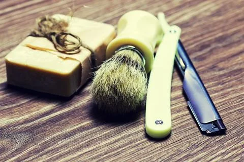 Razor sharp soap brush Stock Photos