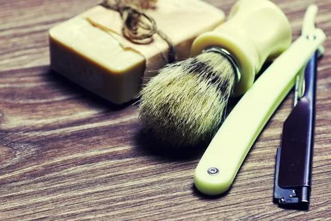 Razor sharp soap brush Stock Photos