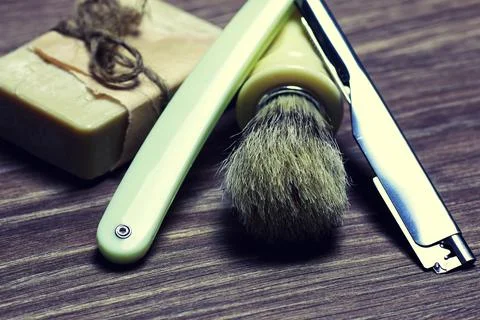 Razor sharp soap brush Stock Photos