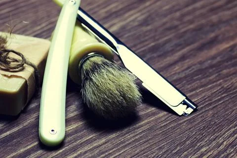 Razor sharp soap brush razor sharp soap brush ,model released, Symbolfoto ... Stock Photos