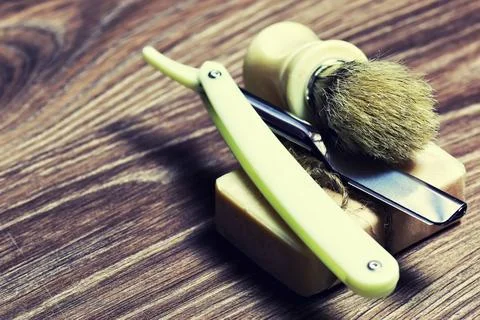 Razor sharp soap brush razor sharp soap brush ,model released, Symbolfoto ... Stock Photos