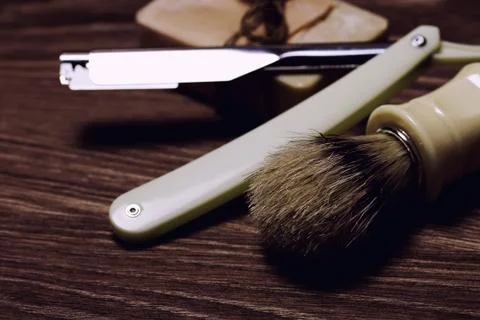 Razor sharp soap brush retro Stock Photos