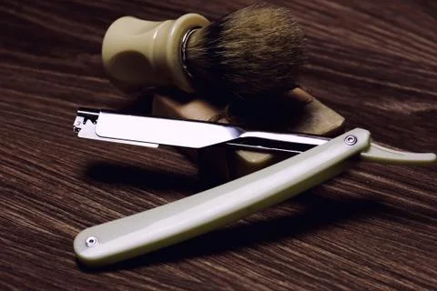 Razor sharp soap brush retro Stock Photos