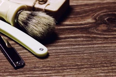 Razor sharp soap brush retro Stock Photos