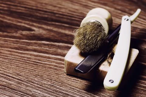 Razor sharp soap brush retro Stock Photos