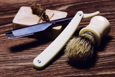 Razor sharp soap brush retro Stock Photos