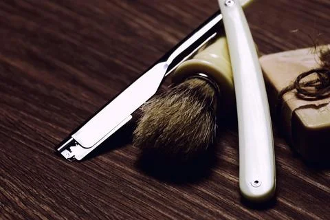 Razor sharp soap brush retro Stock Photos
