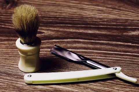 Razor sharp soap brush retro Foto stock