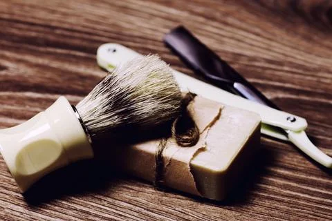 Razor sharp soap brush retro Stock Photos